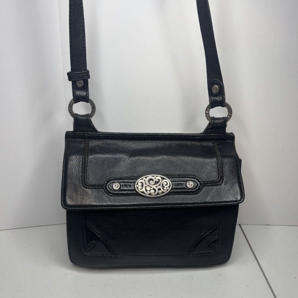 Brighton Vintage Contempo City Black Leather Crossbody Bag Purse Stylish Womens